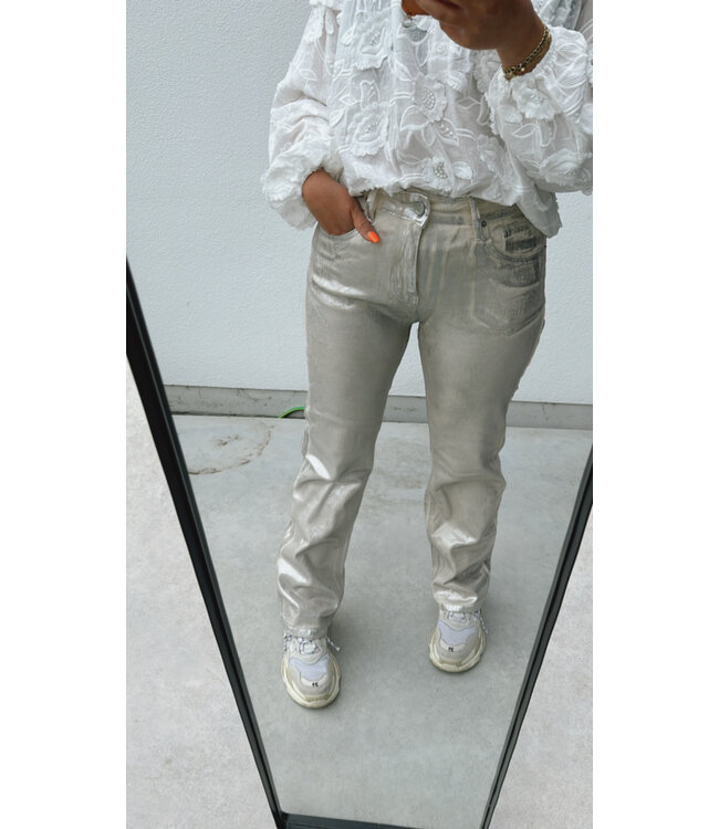 Straight pants beige/silver