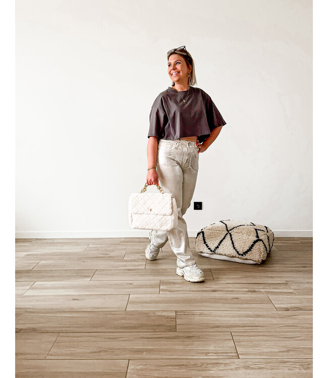 Straight pants beige/silver