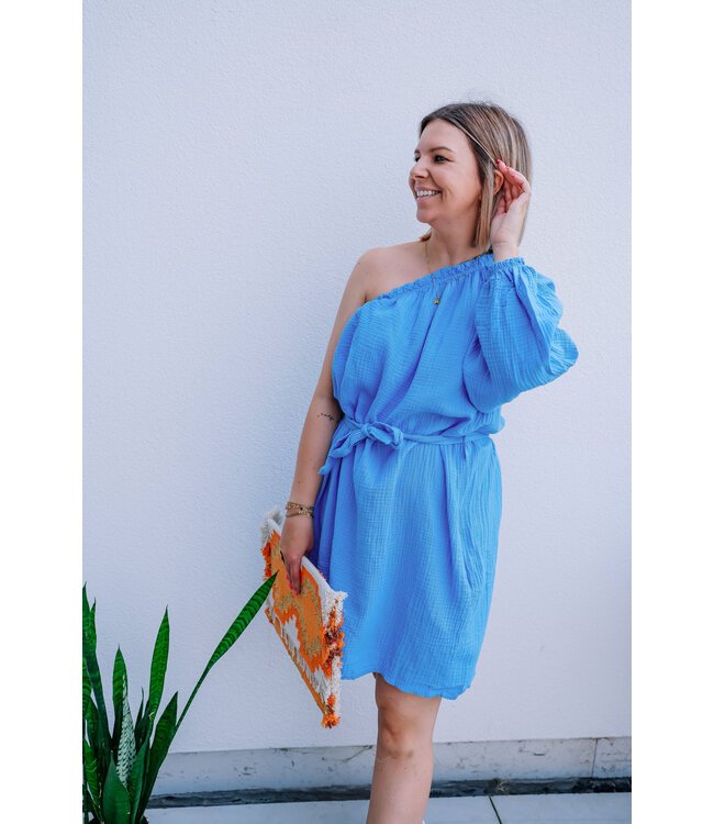 One shoulder tetra dress blue