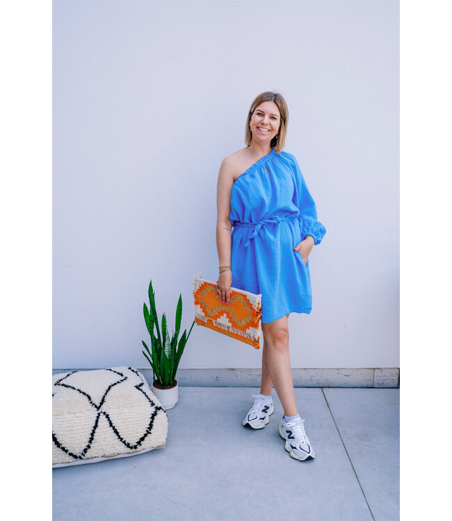 One shoulder tetra dress blue