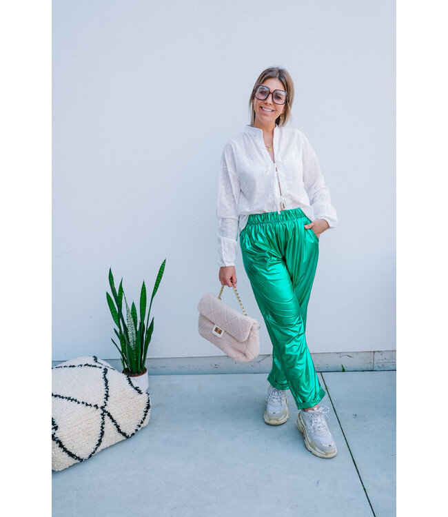 Metallic pants green
