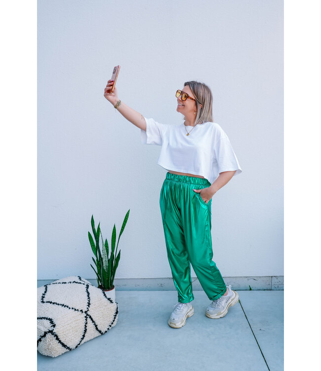 Metallic pants green