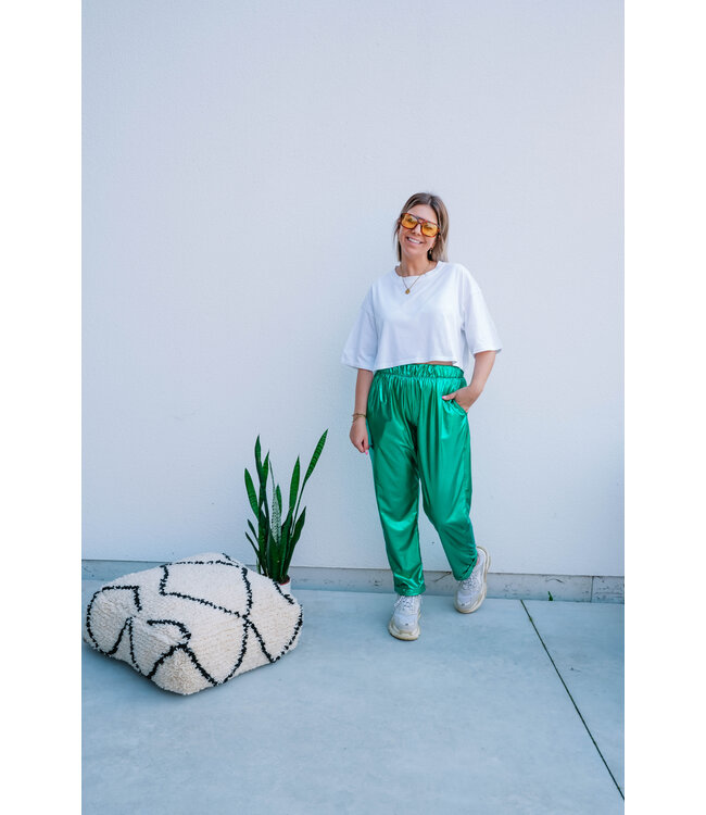 Metallic pants green