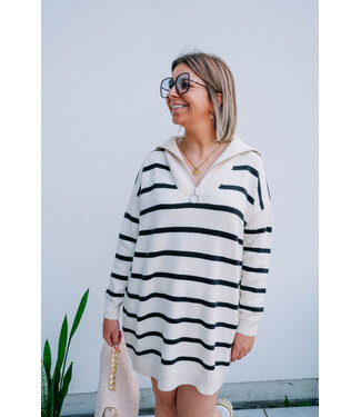 Knitted striped dress cream/black