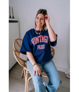 Sweater shortsleeve dark blue/red