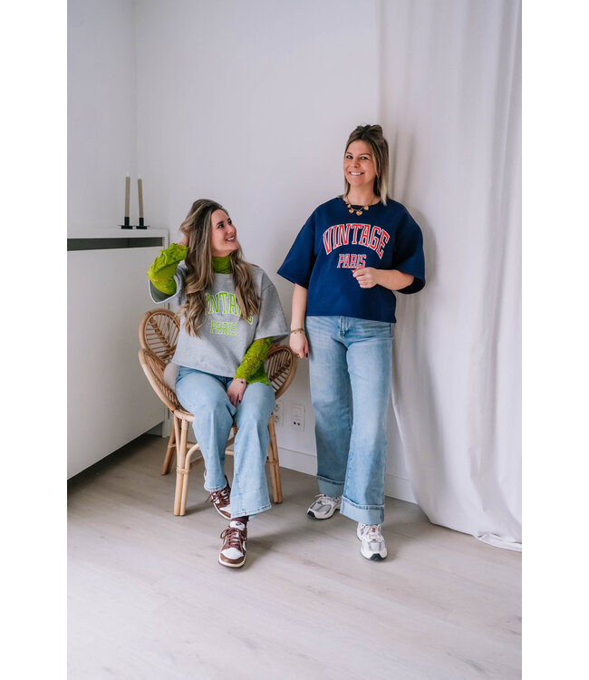 Sweater shortsleeve dark blue/red