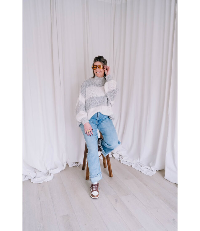 Striped boucle sweater beige