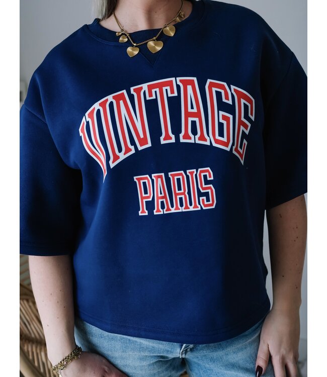 Sweater shortsleeve dark blue/red