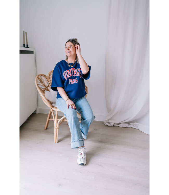 Sweater shortsleeve dark blue/red