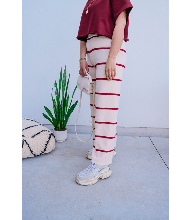 Striped pants cream/red