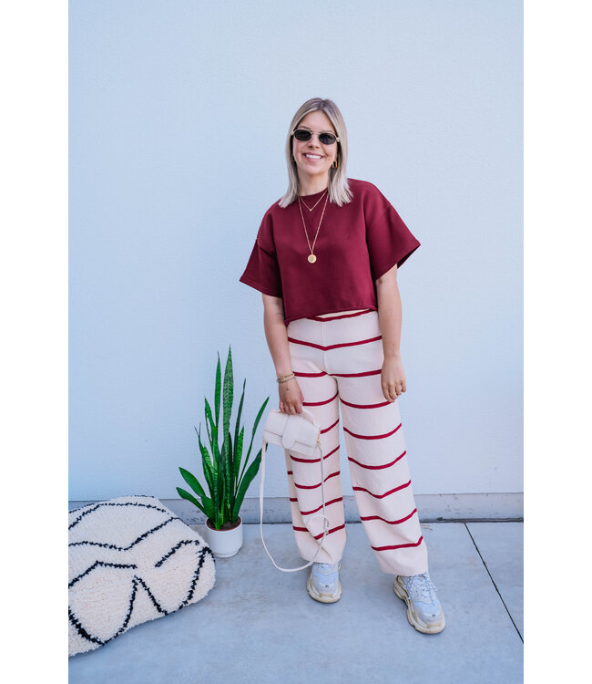 Striped pants cream/red