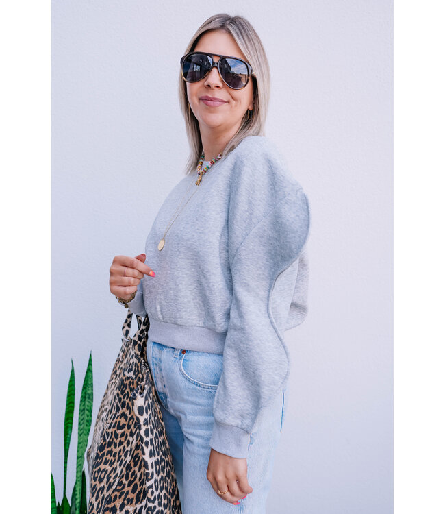 Cropped sweater special sleeves grey