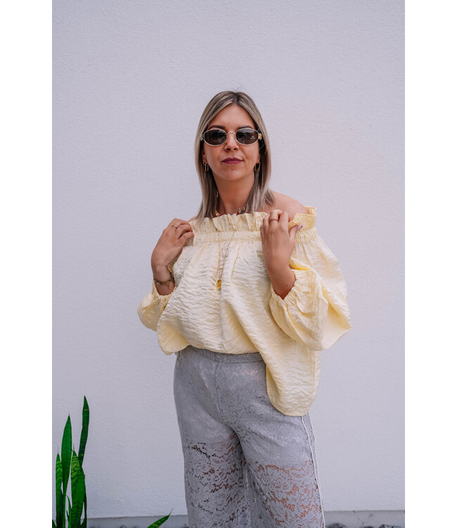 Shiny off shoulder blouse yellow