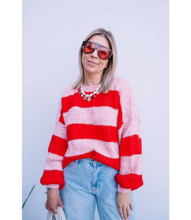 Knitted sweater pink/red