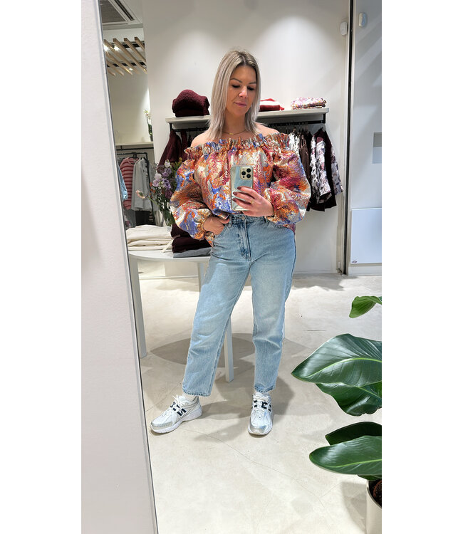 Shiny off shoulder blouse mixed