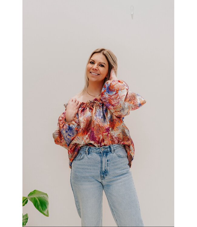 Shiny off shoulder blouse mixed