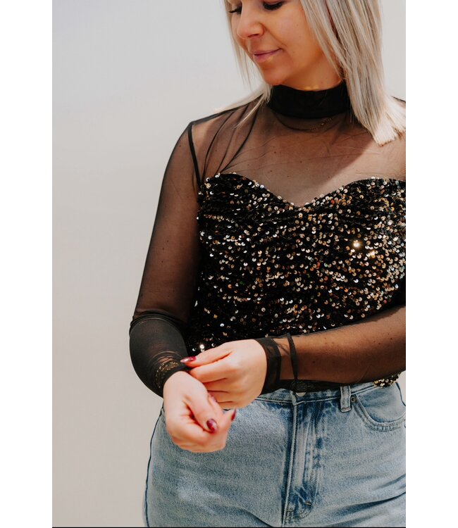 See trough top glitters gold