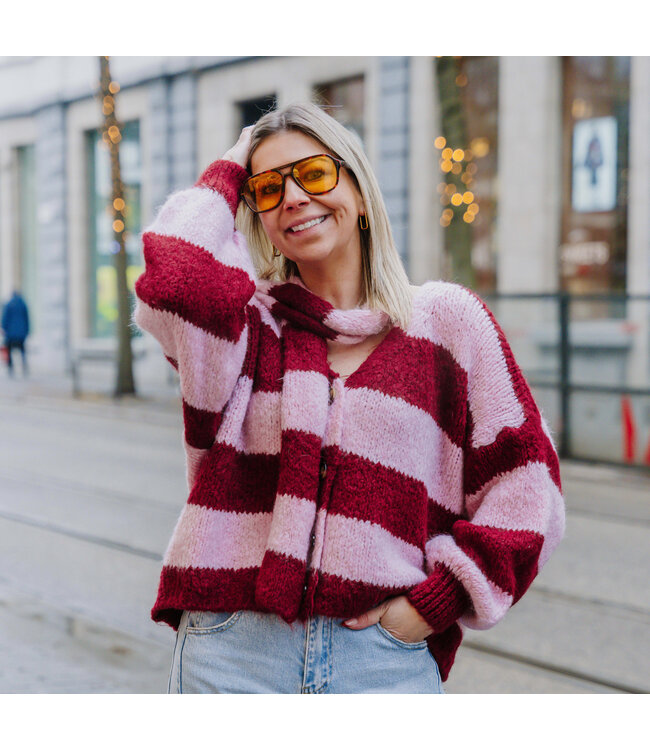 Cardigan & scarf pink/bordeaux