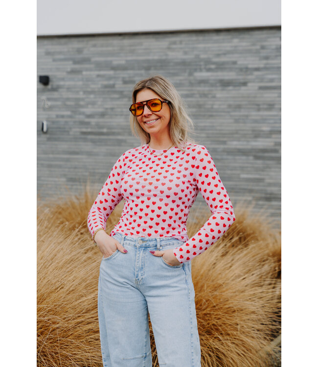 Mesh hearts top pink/red