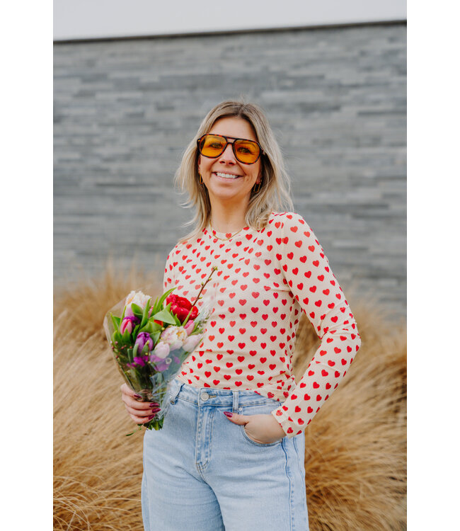 Mesh hearts top yellow/red