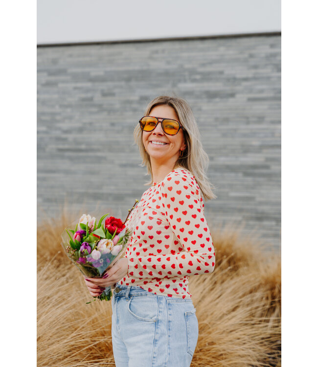 Mesh hearts top yellow/red