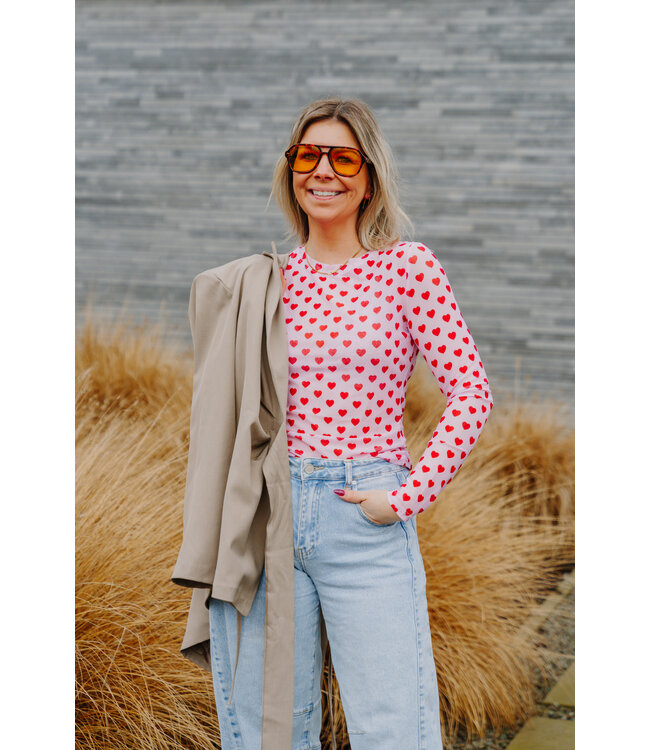 Mesh hearts top pink/red