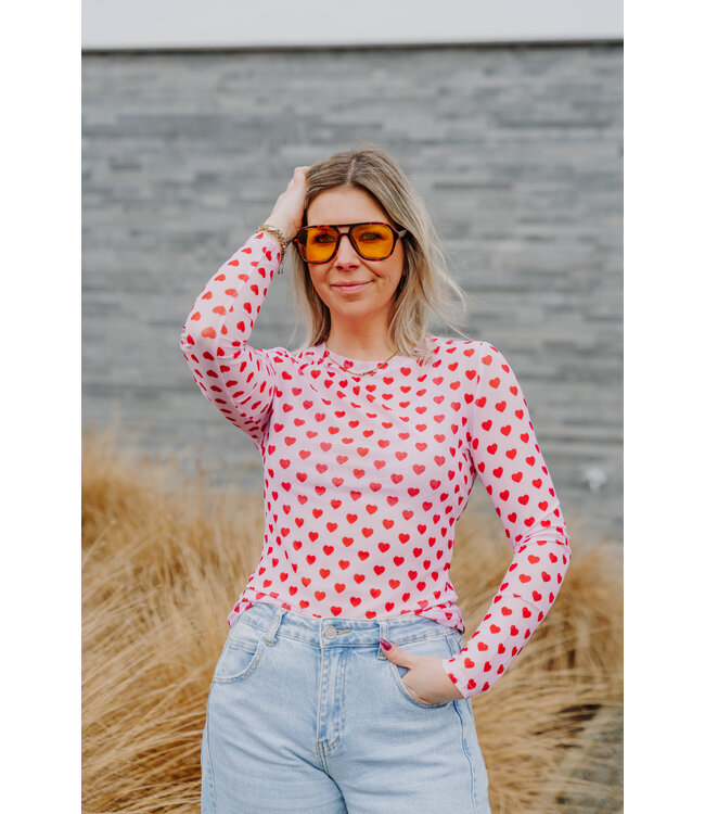 Mesh hearts top pink/red