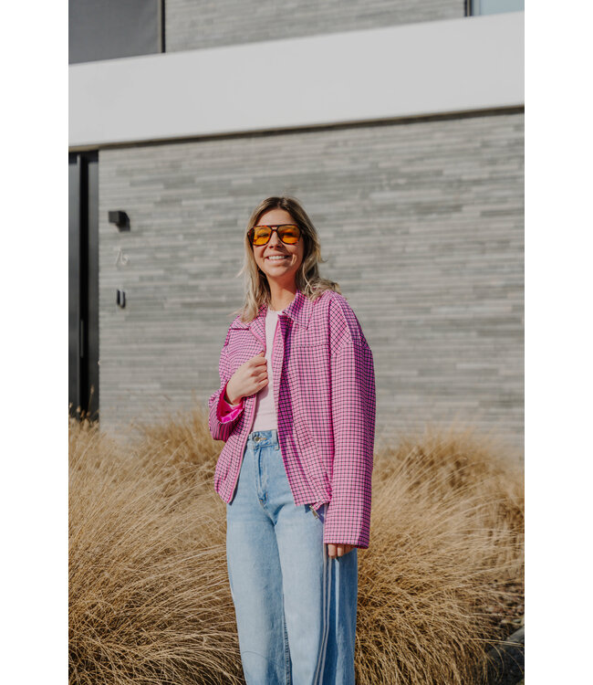 Checked thin jacket pink