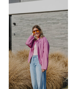 Checked thin jacket pink