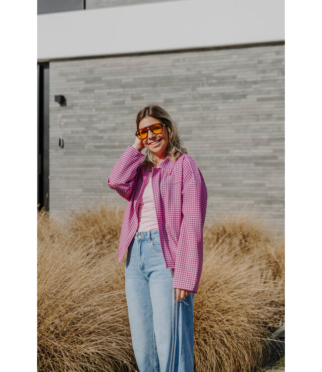 Checked thin jacket pink