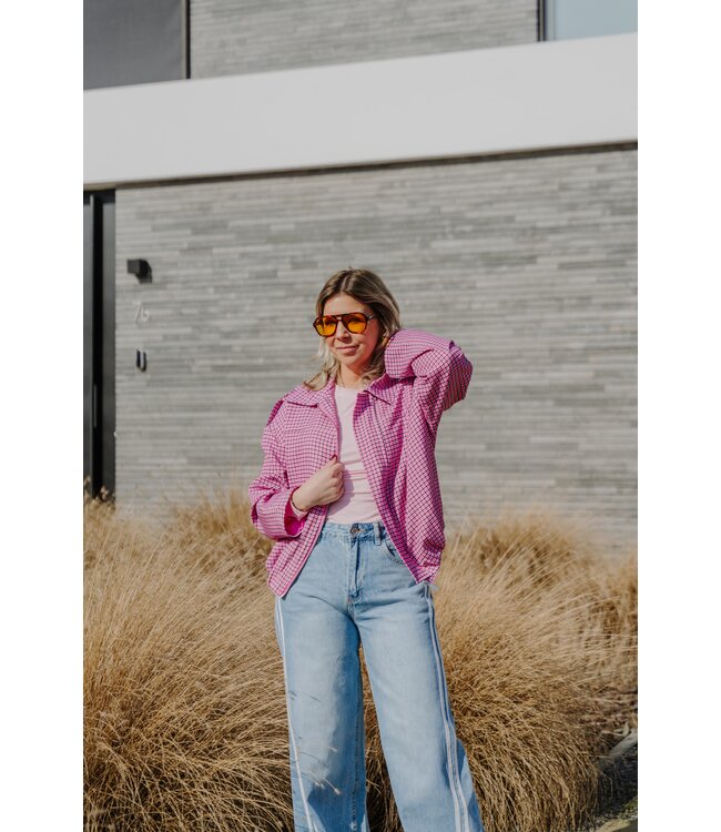 Checked thin jacket pink