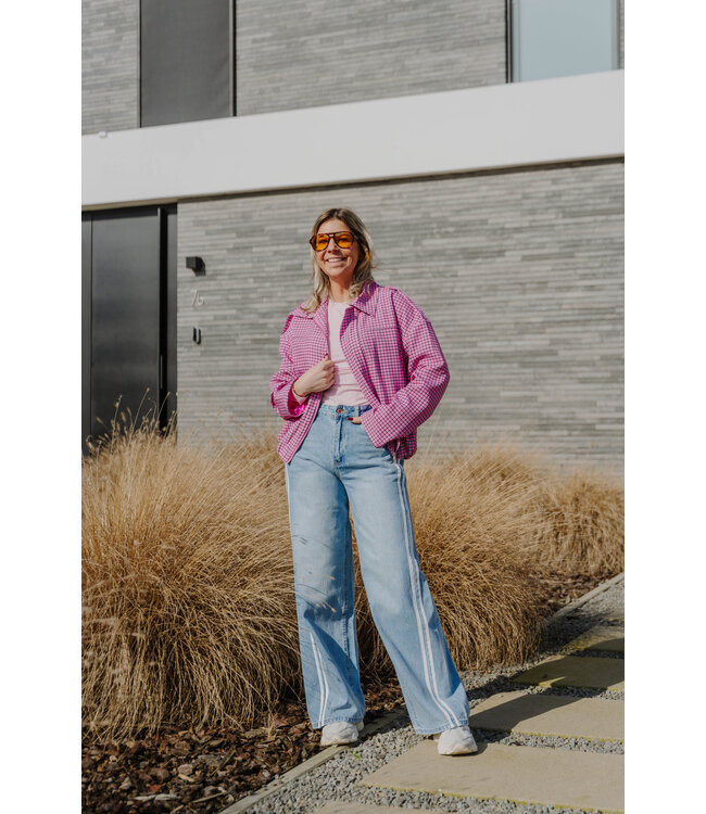Checked thin jacket pink