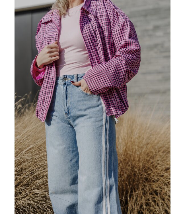 Checked thin jacket pink