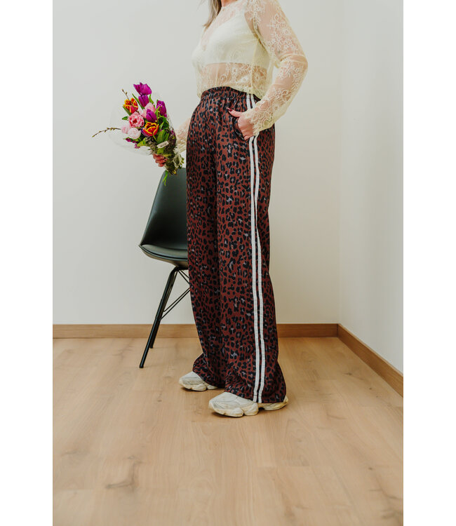 Satin leo pants stripes brown