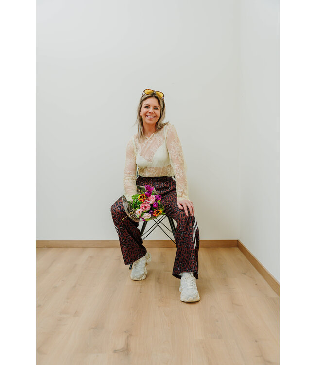 Satin leo pants stripes brown