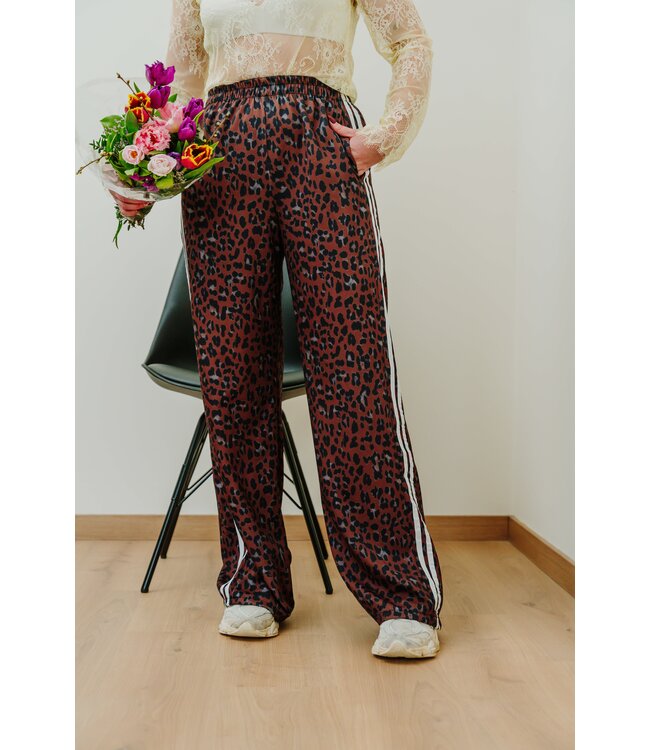 Satin leo pants stripes brown