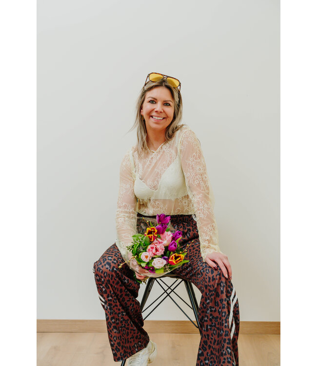 Satin leo pants stripes brown