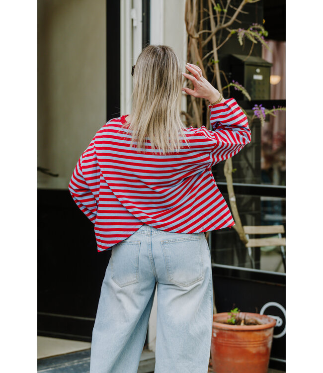 Striped sweater open back red/blue