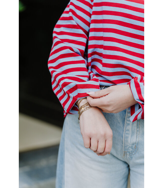 Striped sweater open back red/blue