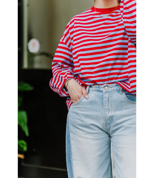 Striped sweater open back red/blue