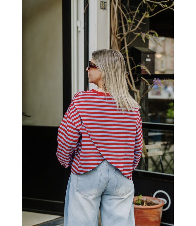 Striped sweater open back red/blue