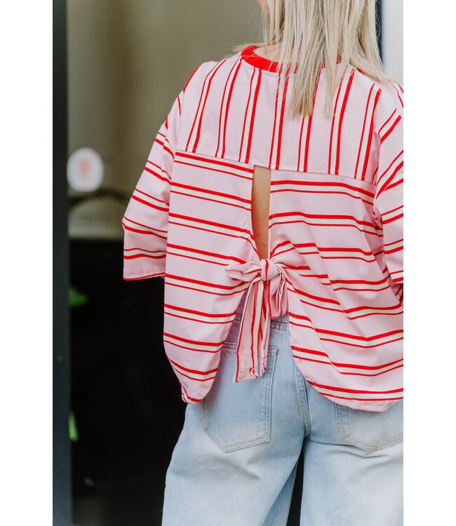 Striped t-shirt red/rose bow