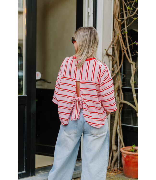 Striped t-shirt red/rose bow