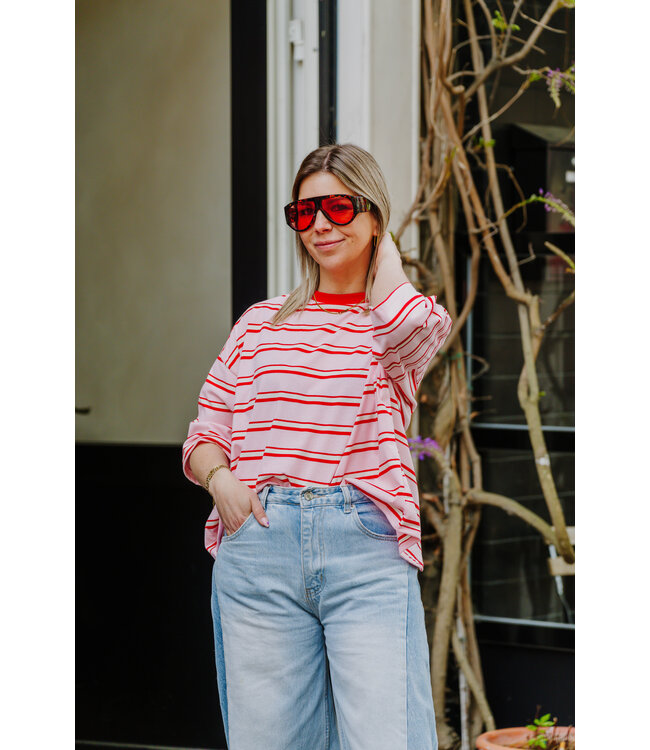 Striped t-shirt red/rose bow
