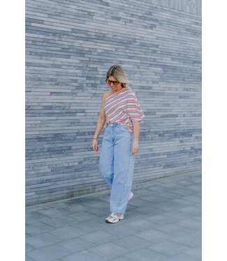 One shoulder rainbow top
