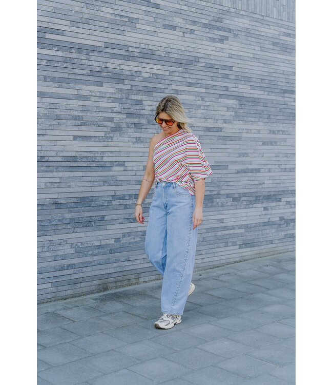One shoulder rainbow top