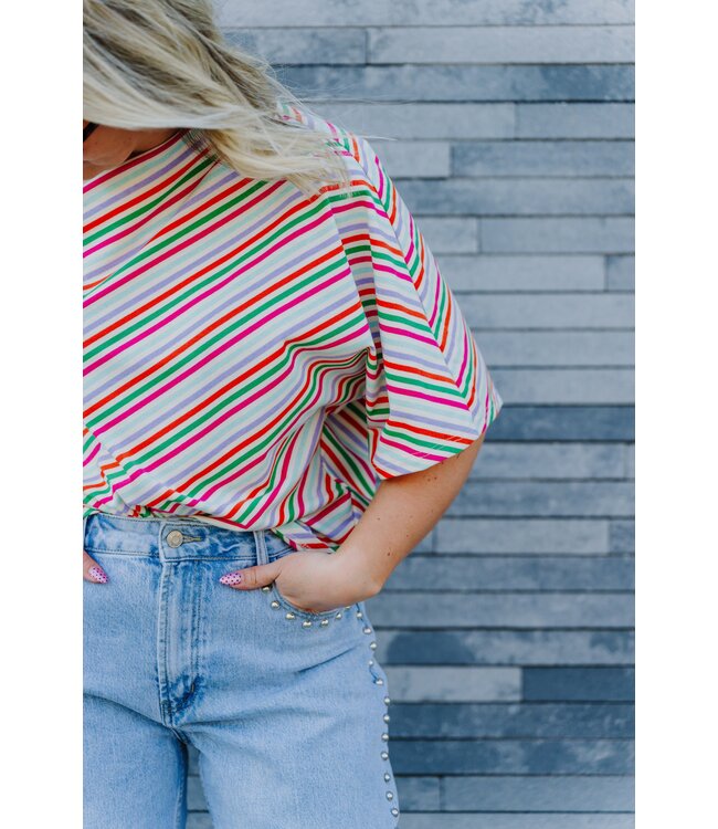 One shoulder rainbow top