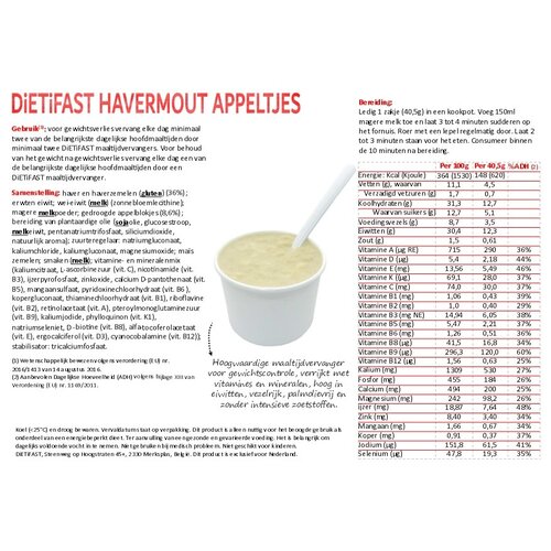 maaltijdvervanger havermout appeltjes dietifast maaltijdvervanger havermout appeltjes