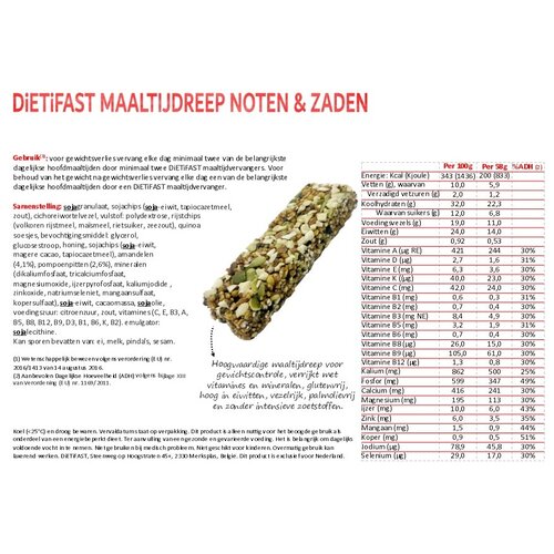 maaltijdreep noten en zaden dietifast maaltijdreep noten en zaden