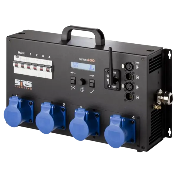 SRS Lighting* SRS Lighting | PDPN40XX-8W-32 | Dimmer 4-kanaals | Wireless | Automaten: Dubbelpolig | Main: Aardlekschakelaar | DMX 3+5pin | 32A stekker | Exclusief aansluitpanel